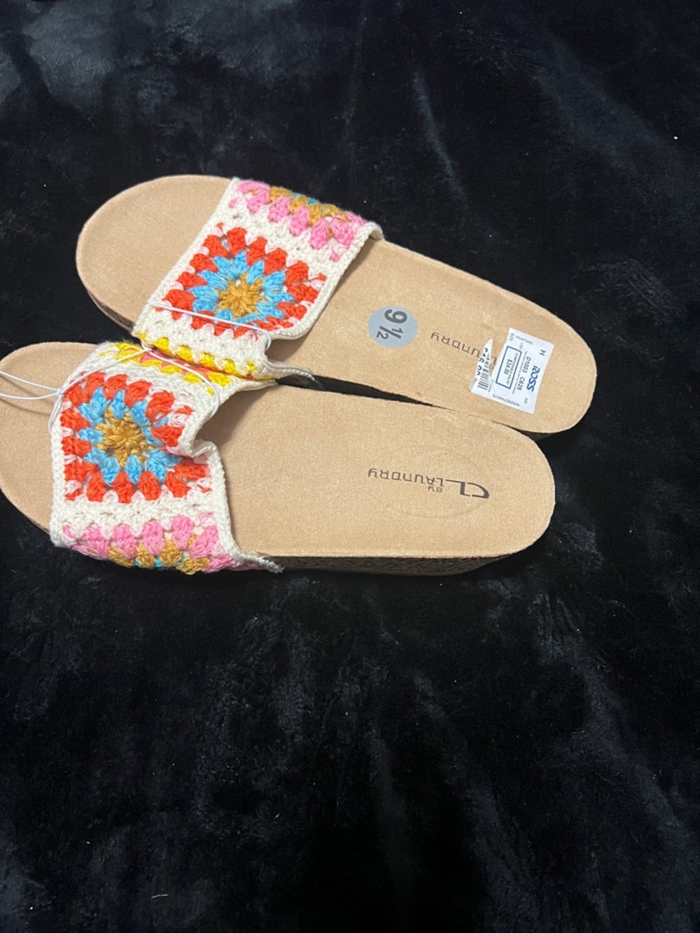 Laundry By Shelli Segal Multicolor Crochet Slide Sandals with Tan Footbed